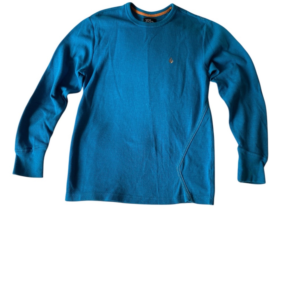 Volcom Men's Peacock Teal Blue Long Sleeve Crewneck Waffle Knit Long Sleeve | M